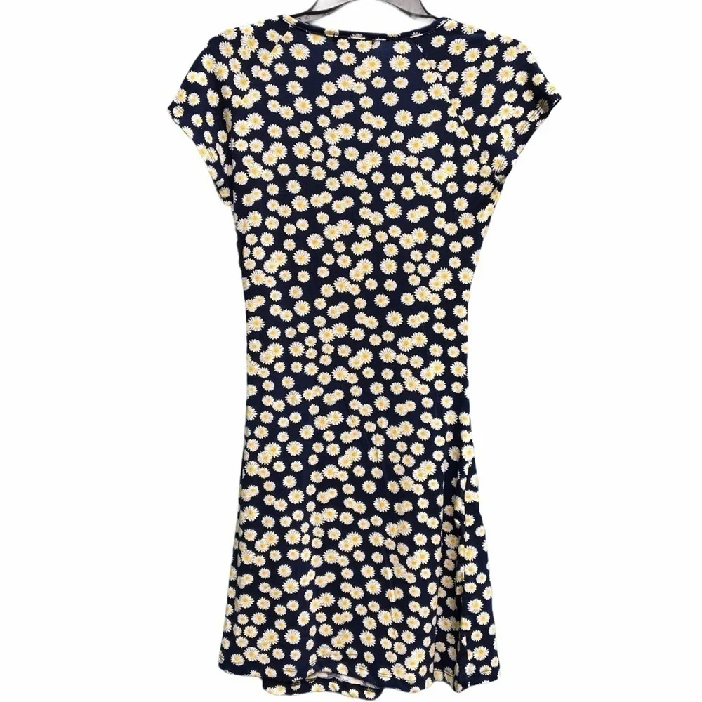 Papillon Floral Daisy Faux Wrap Dress Blue Flowers